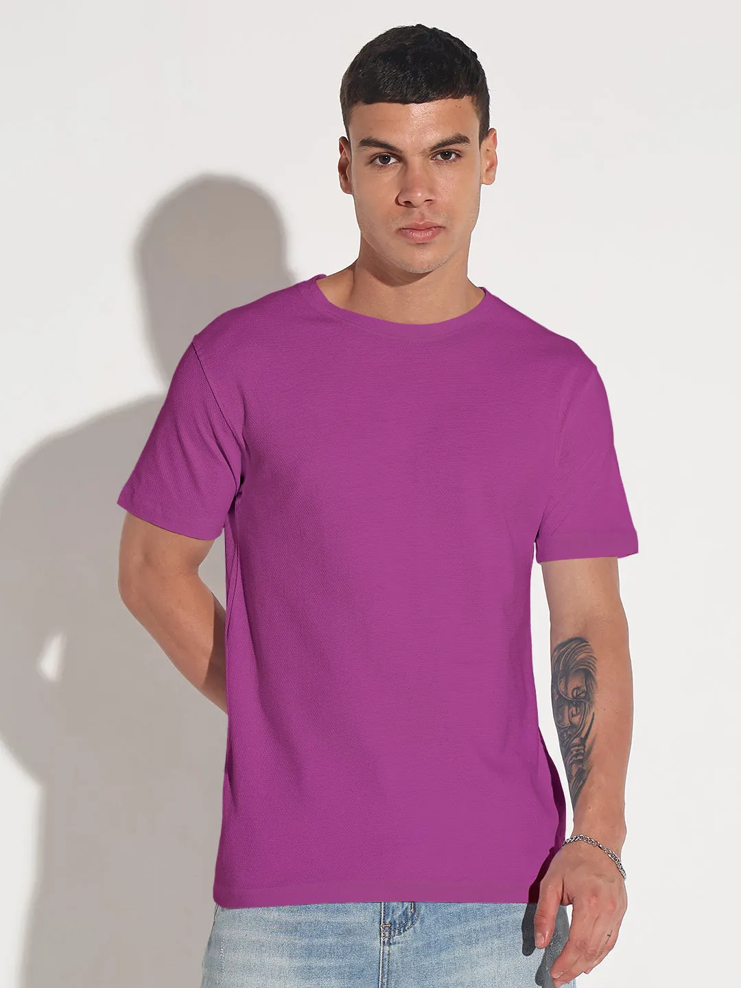 Men's Purple Round Neck Regular Fit T-Shirt Focus Fit