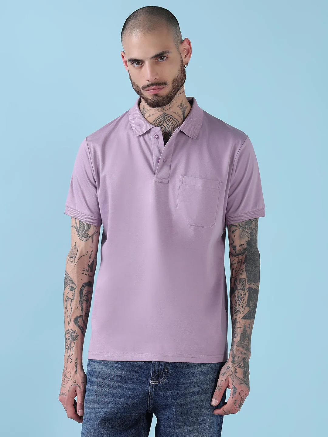 Men's Purple Solid Polo Collar T-Shirt TearResistant