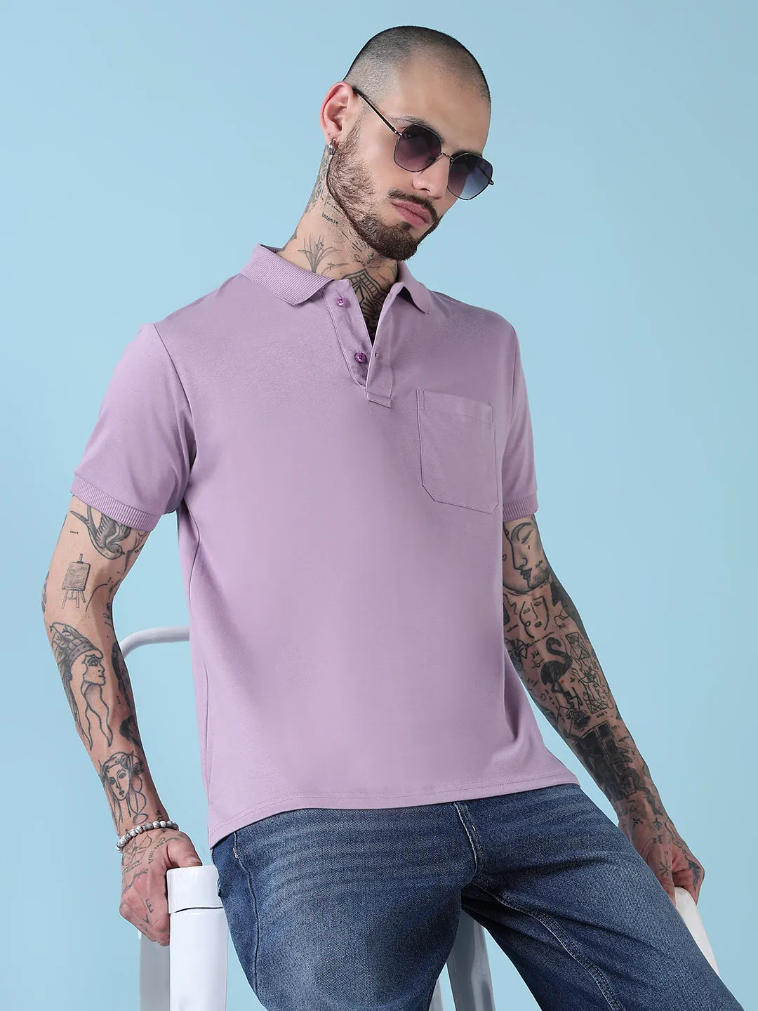 Men's Purple Solid Polo Collar T-Shirt Italian Flair