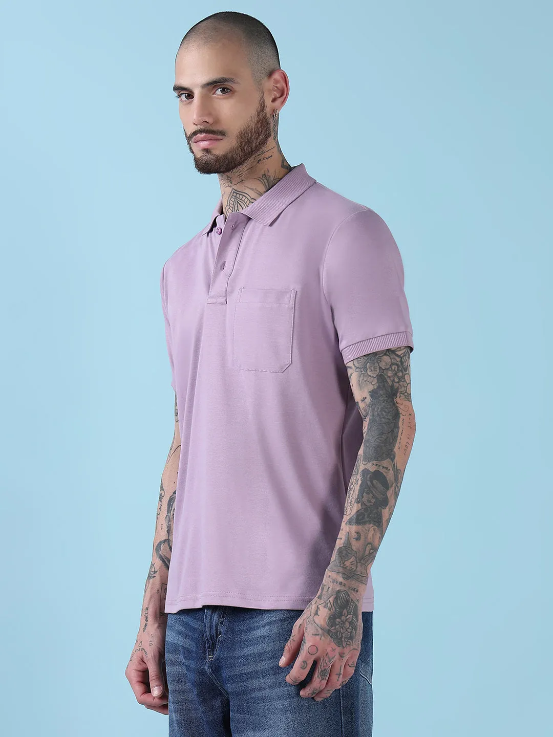 CompactPackaging Sea Fit Men's Purple Solid Polo Collar T-Shirt