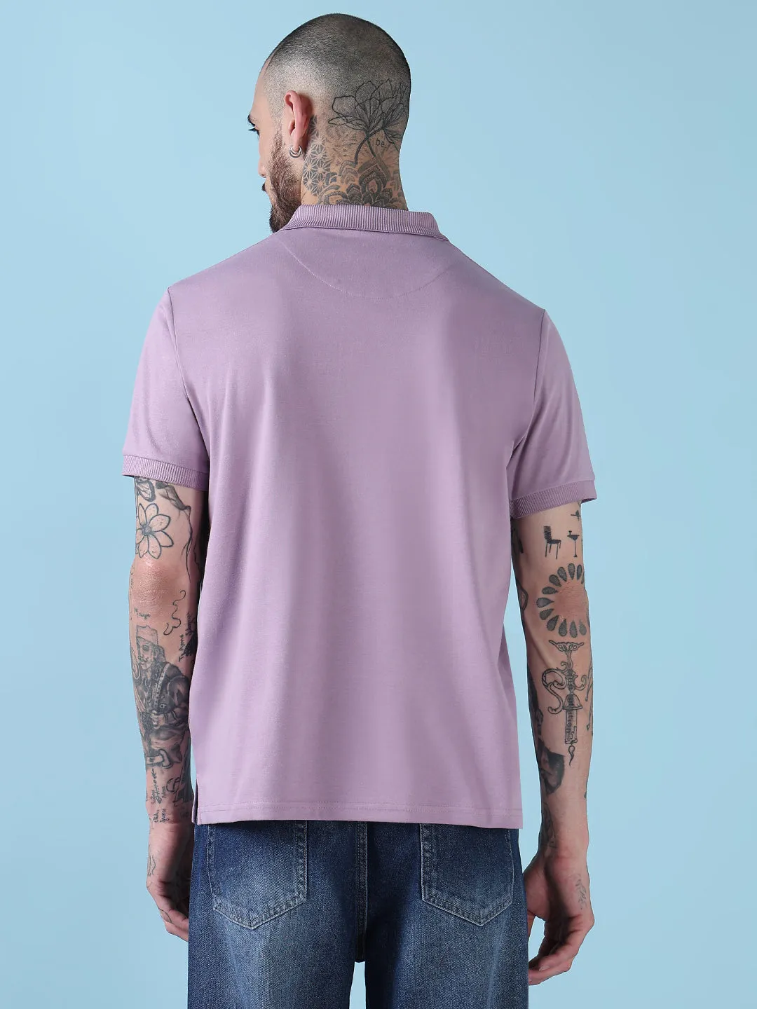 Crystal Soul Men's Purple Solid Polo Collar T-Shirt