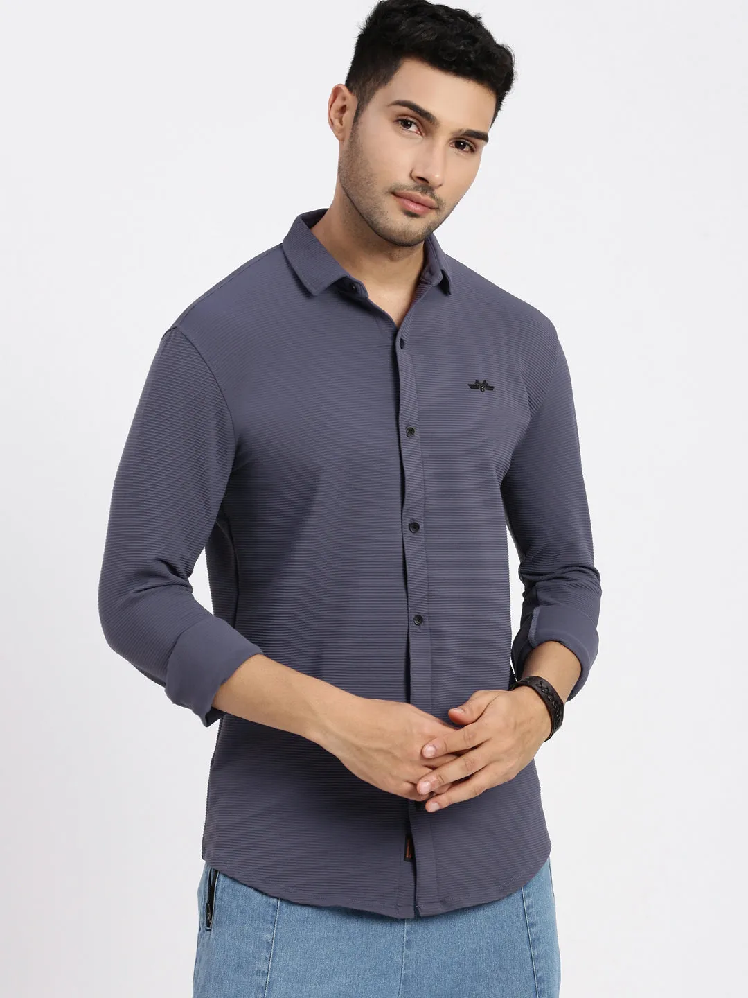 Men's Purple Solid Slim Fit Casual Shirt Hygienic Finish