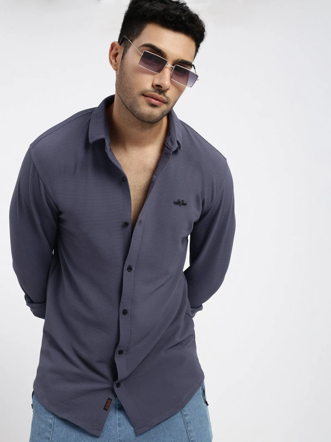 EcoDye Process Men's Purple Solid Slim Fit Casual Shirt