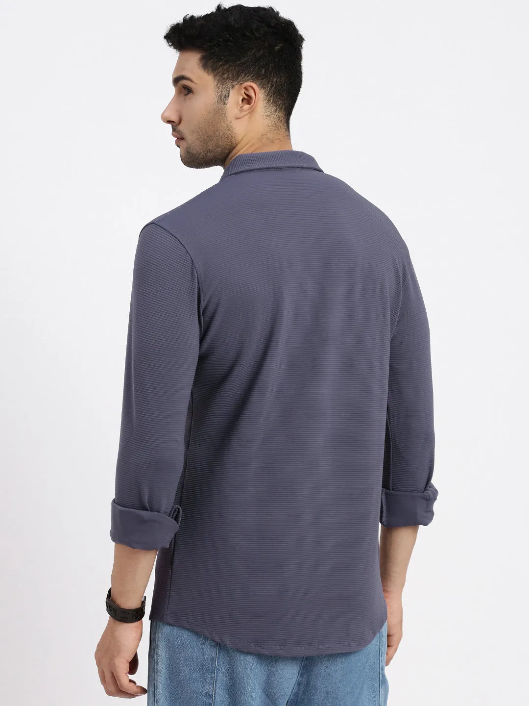 Men's Purple Solid Slim Fit Casual Shirt british retro