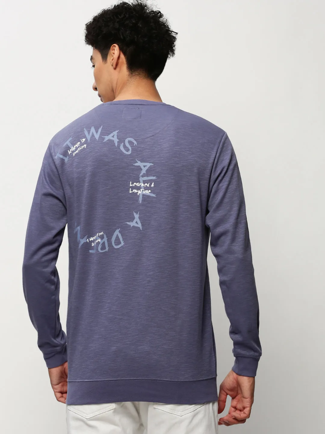 Men's Purple Typography Printed Cotton Sweatshirt Street Essential
