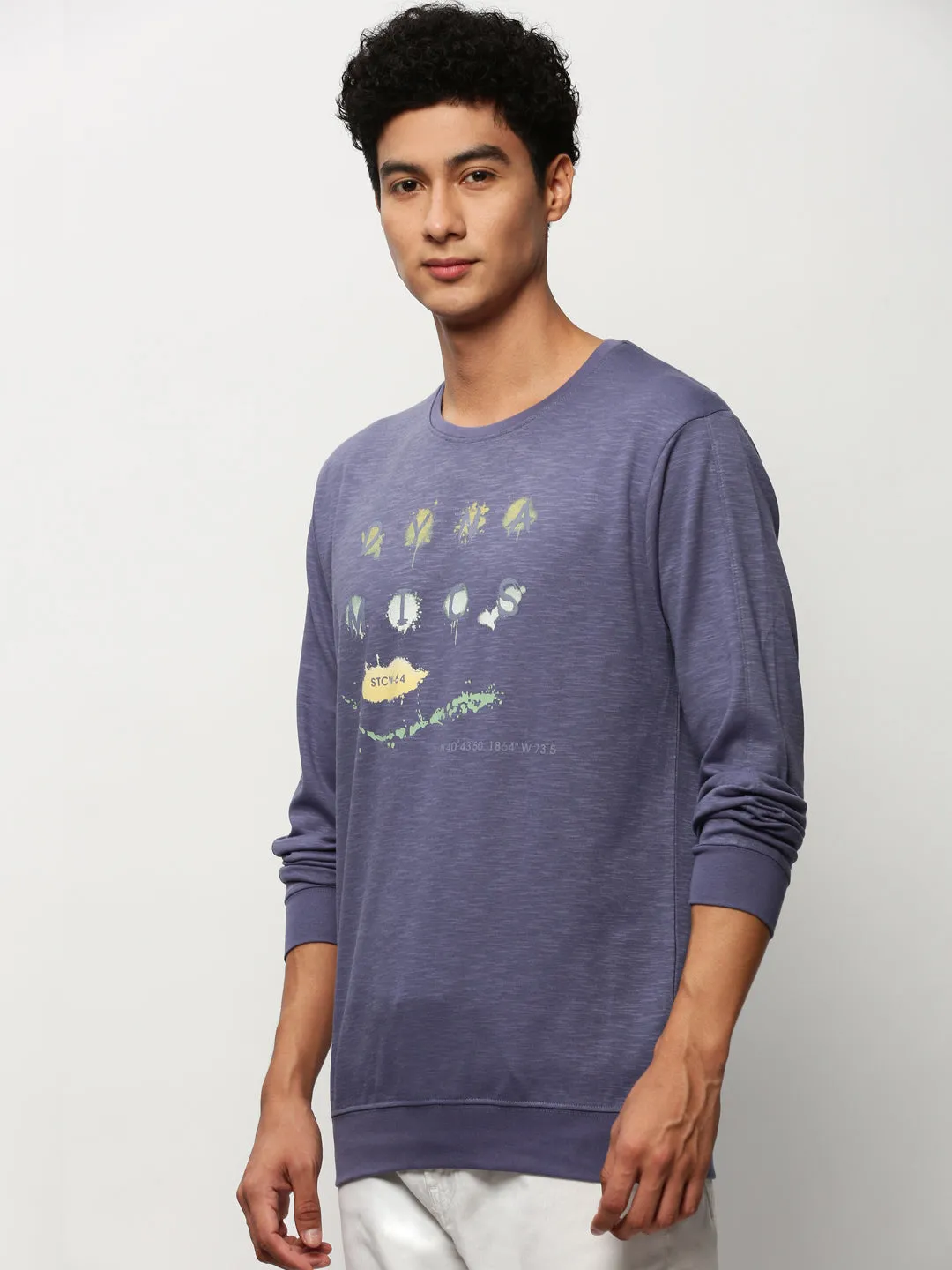 Relaxed Fit dancing suitable Men's Purple Typography Printed Cotton Sweatshirt