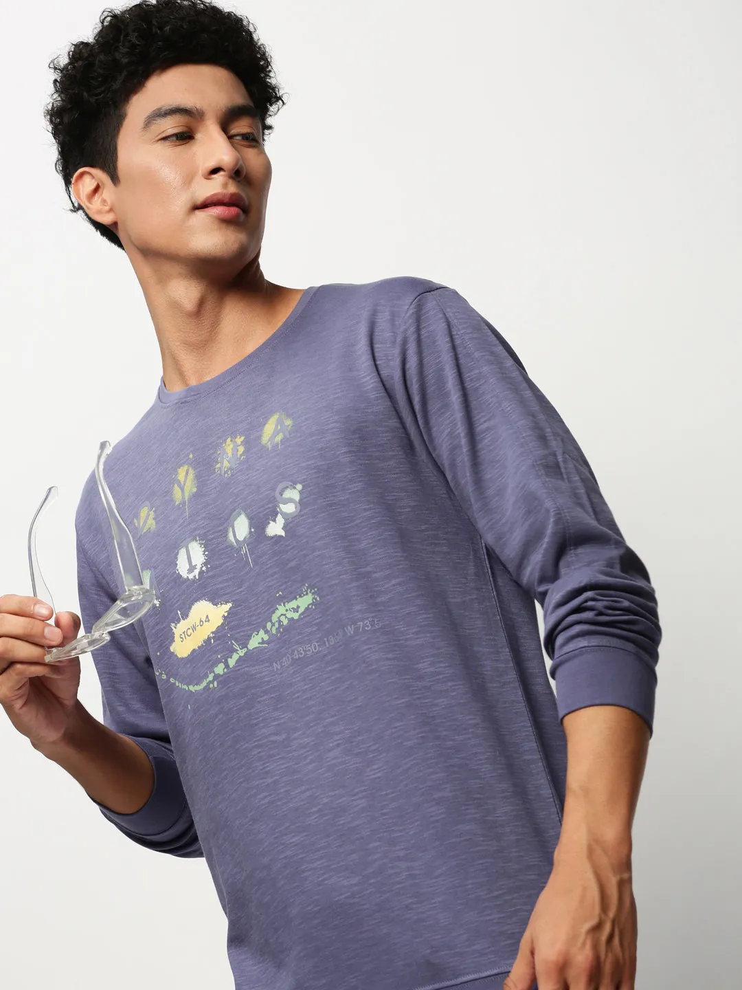 Classic Chic Men's Purple Typography Printed Cotton Sweatshirt