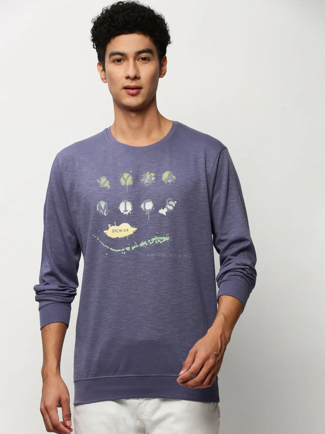 Chic Fit Men's Purple Typography Printed Cotton Sweatshirt