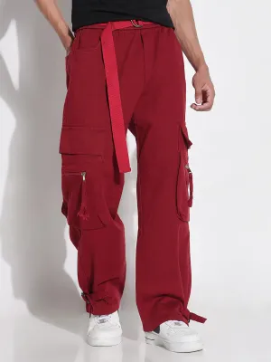 Men's Red Baggy Cargos Jeans No Fuss Fit