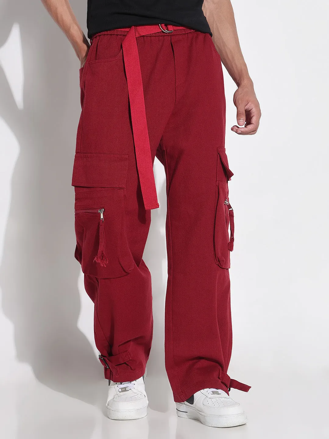 Men's Red Baggy Cargos Jeans No Fuss Fit