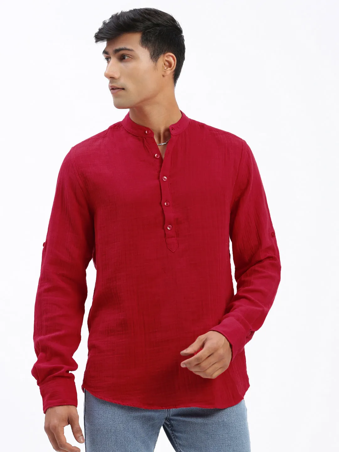 Men's Red Solid Shirt Soft Fabric Winter Style
