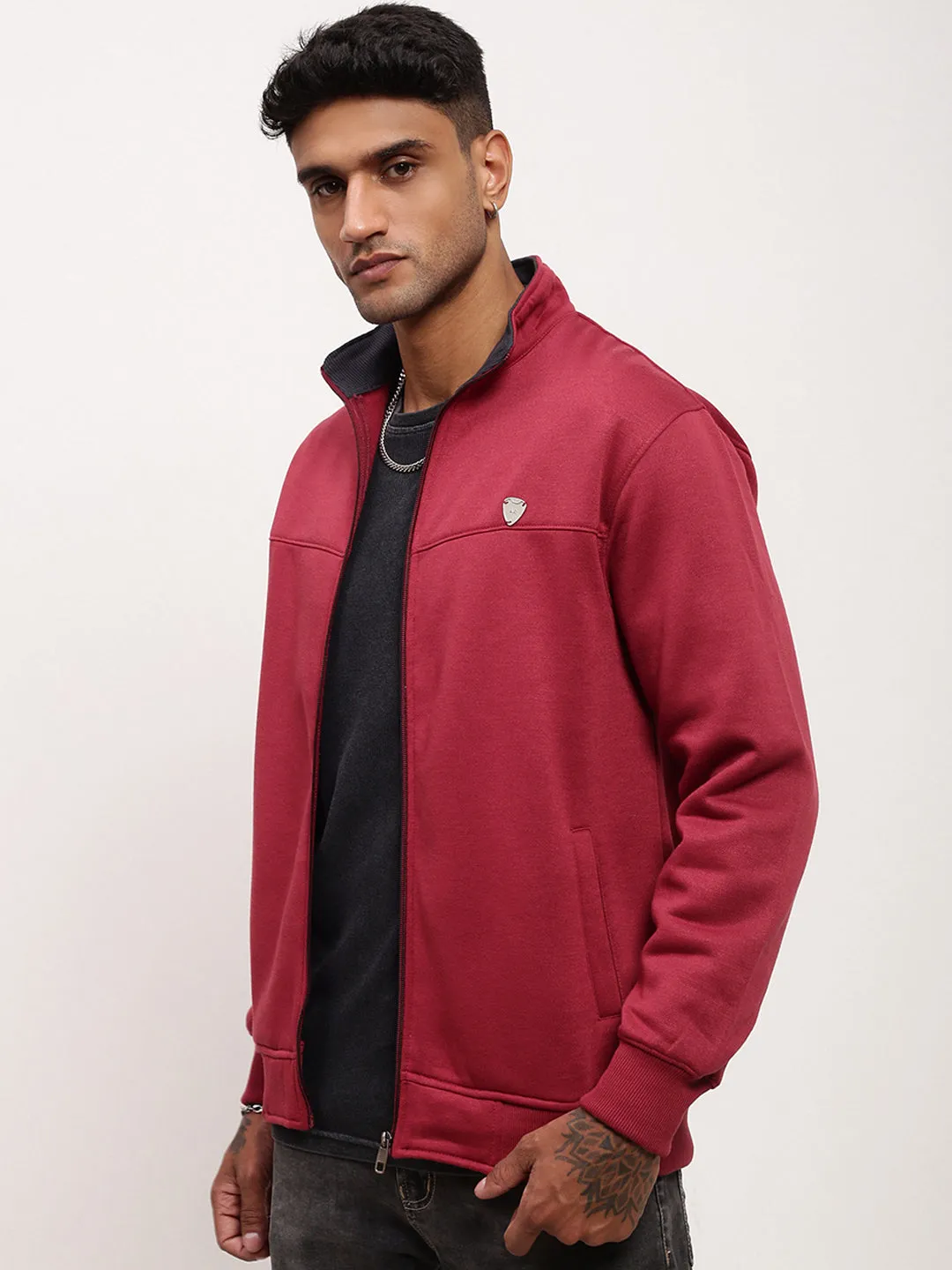 Men's Red Solid Sweatshirt Abstract print