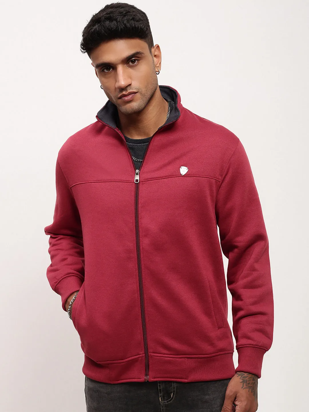 Stylish Men's Red Solid Sweatshirt