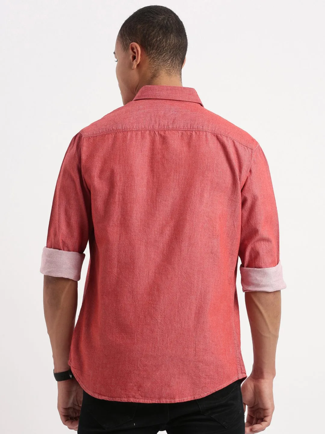 Winter Fit Men's Red Standard Slim Fit Cotton Twill Casual Shirt