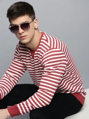 loop accents High-quality Men's Red Striped Knitted Cotton Sweatshirt