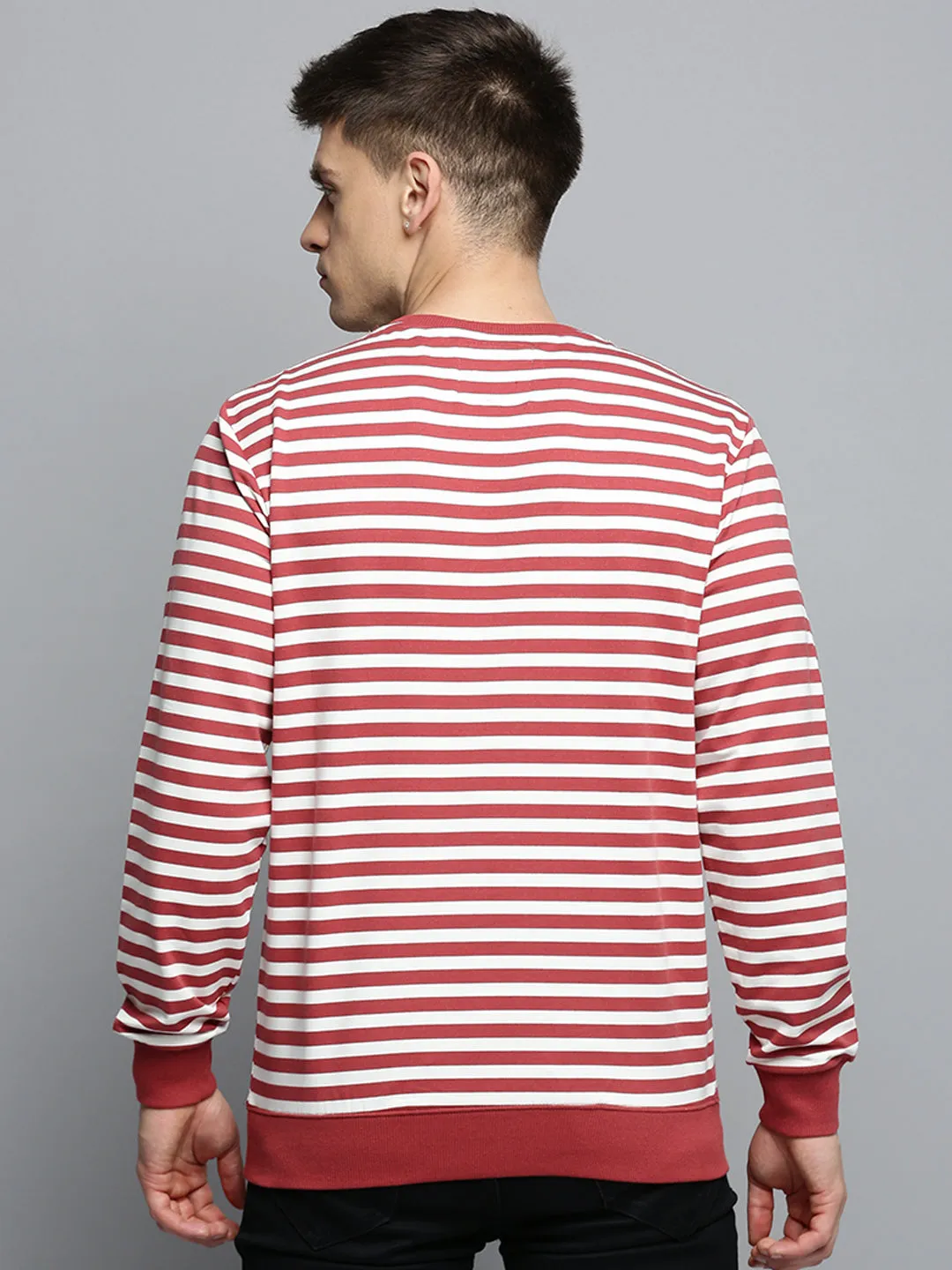 Men's Red Striped Knitted Cotton Sweatshirt product chambray casualness