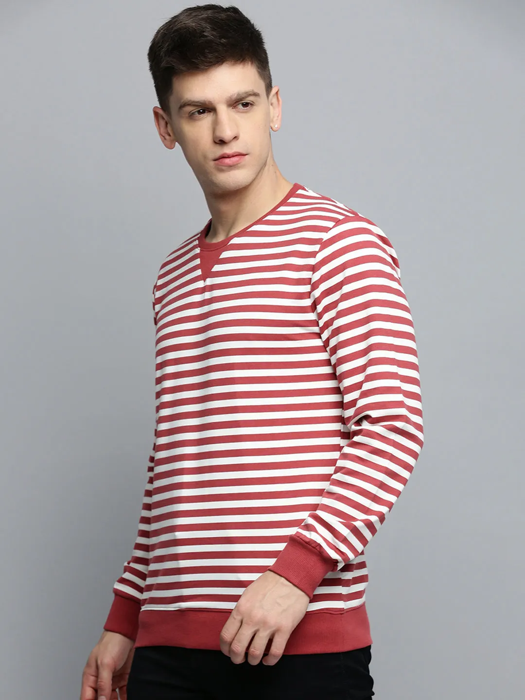Casual Vibes goes with sandals Men's Red Striped Knitted Cotton Sweatshirt