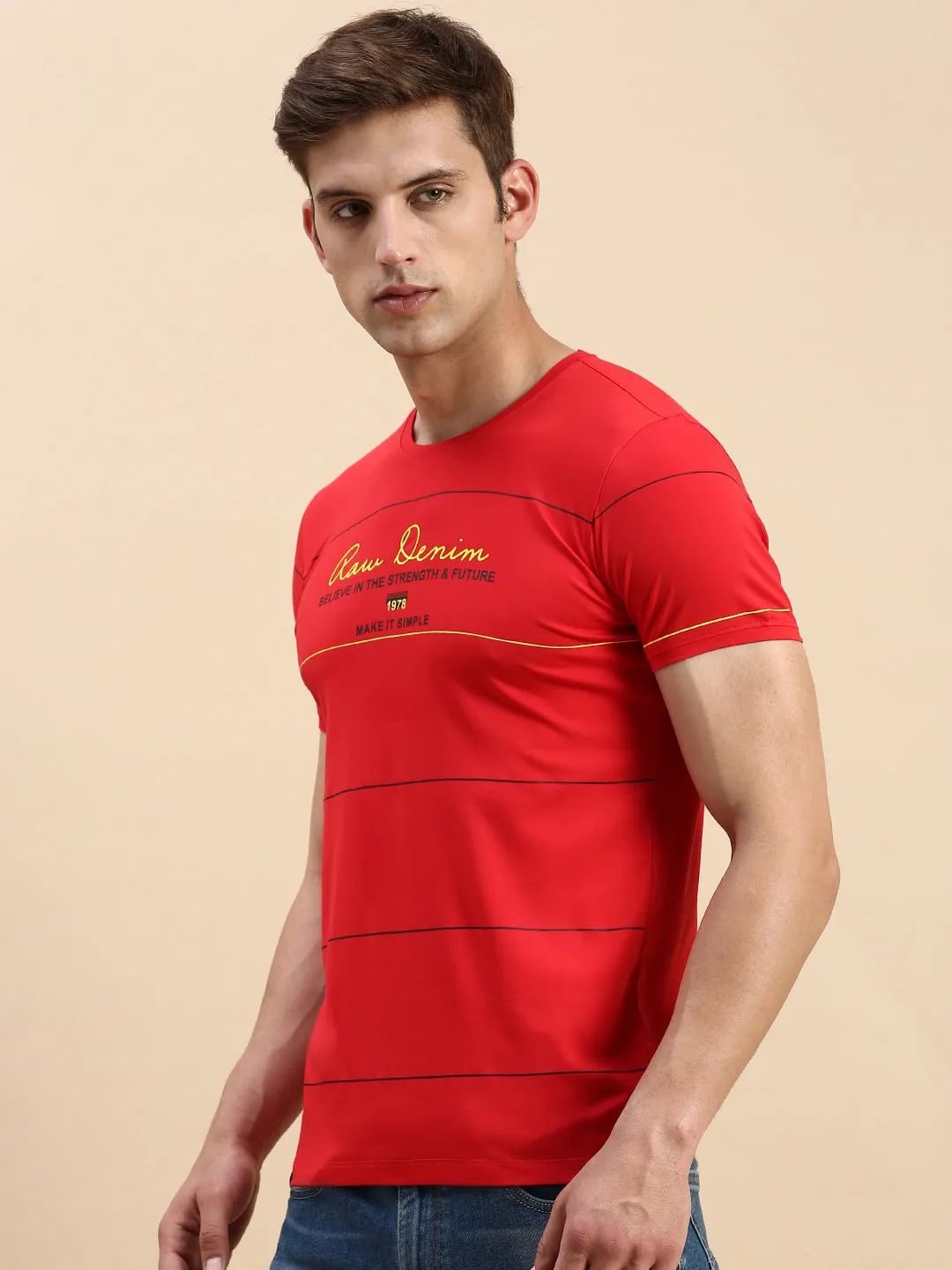 product party readiness Men's Red Typography Printed Slim Fit T-shirt