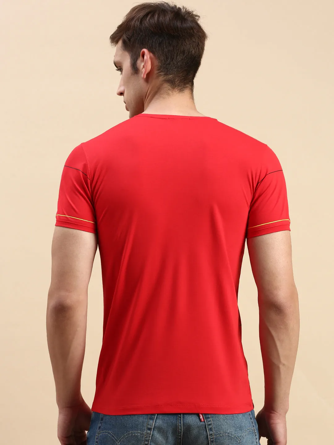 Lightweight Hoodie Men's Red Typography Printed Slim Fit T-shirt