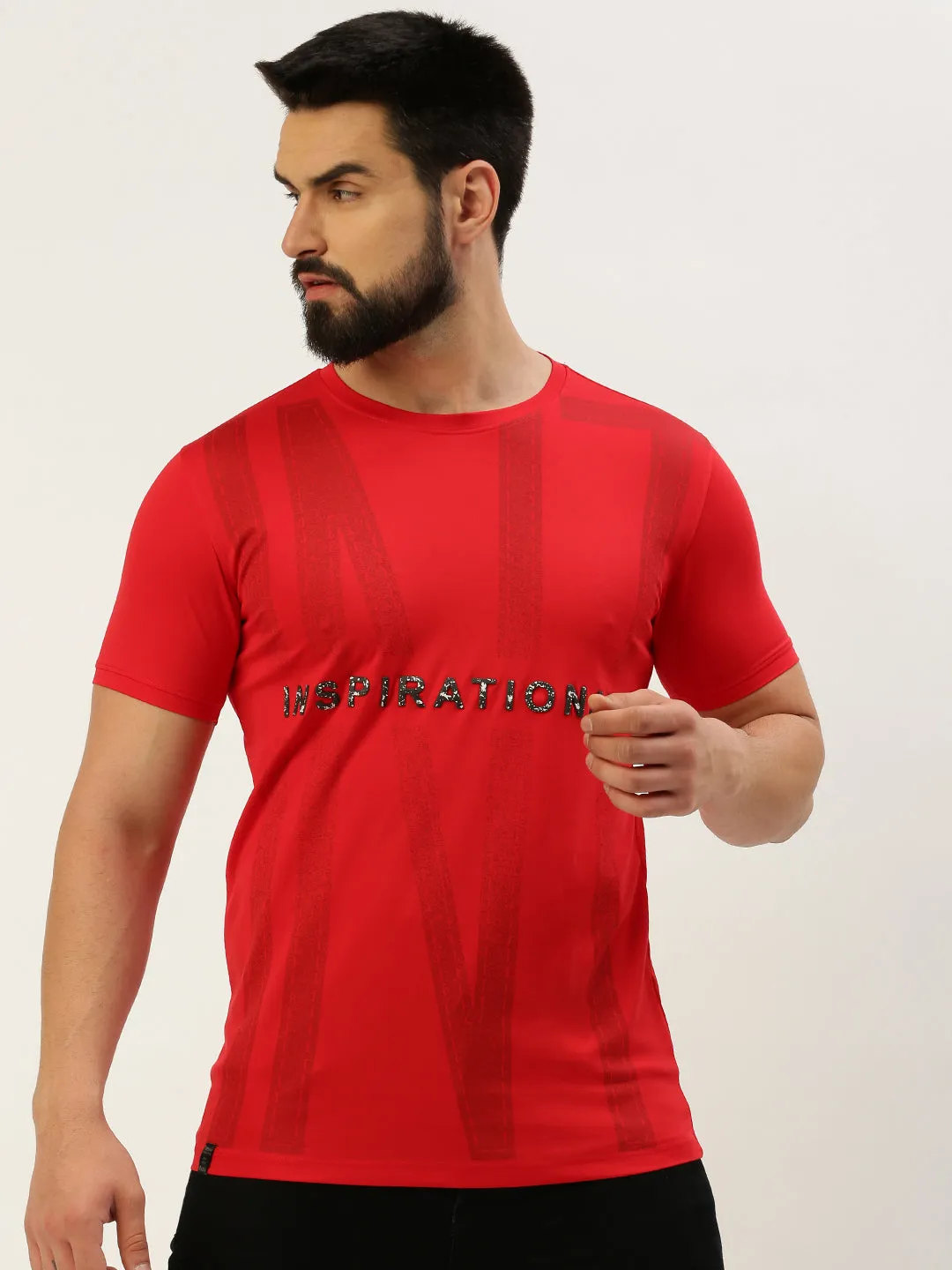 Men's Red Typography Printed Slim Fit T-shirt shoe accents