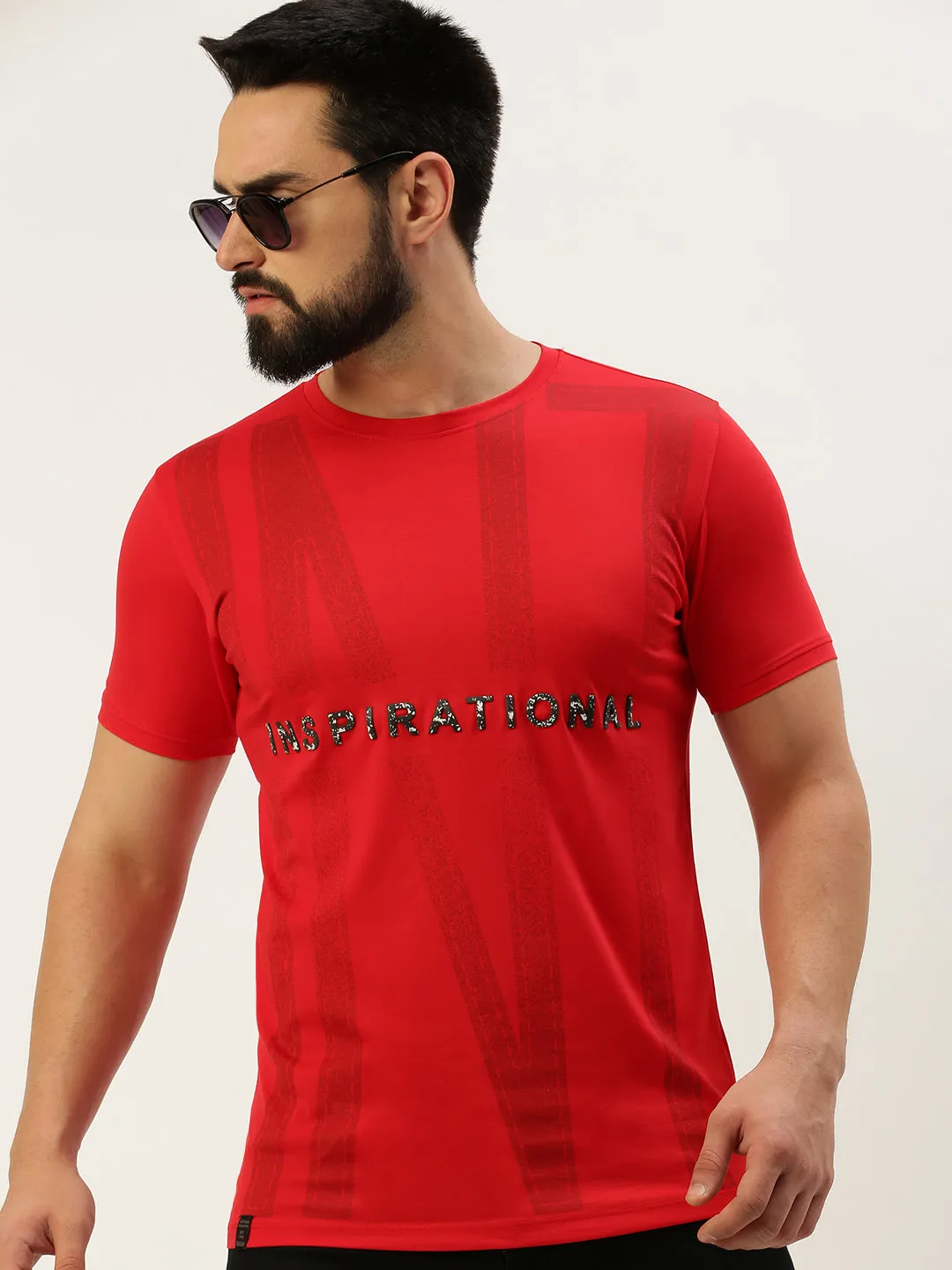 Summer Relaxed Layer Men's Red Typography Printed Slim Fit T-shirt