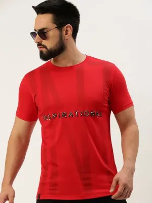 Summer Relaxed Layer Men's Red Typography Printed Slim Fit T-shirt