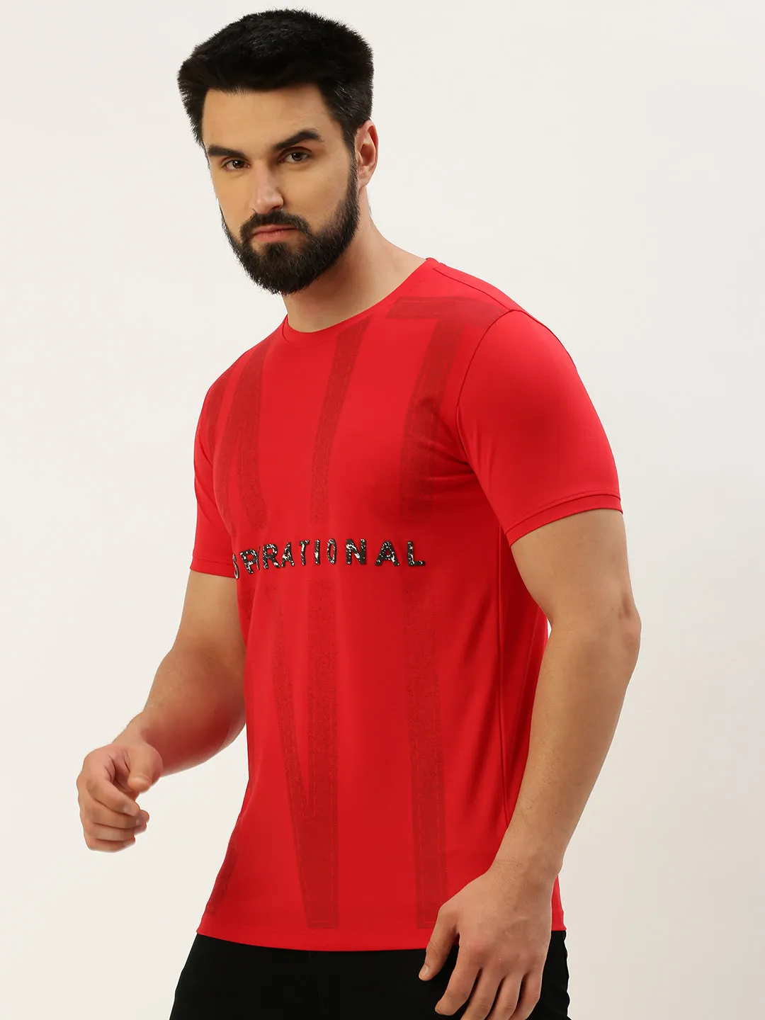 Men's Red Typography Printed Slim Fit T-shirt Urban Hoodie