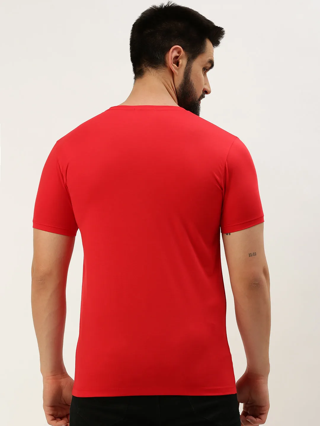 Modern Men's Red Typography Printed Slim Fit T-shirt