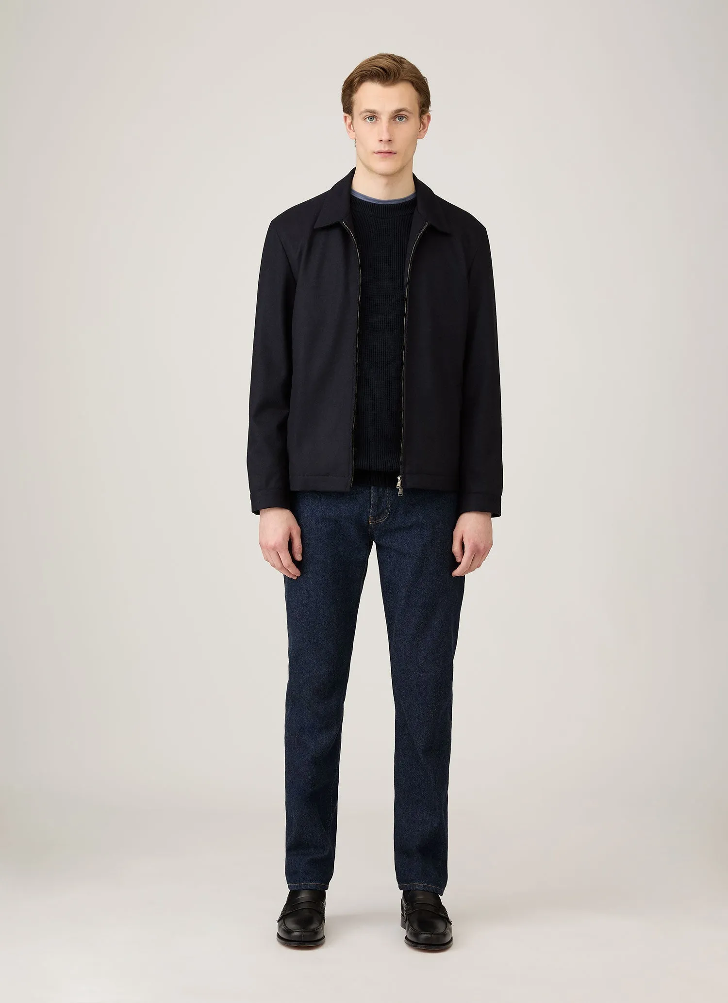 Men's Ribbed Jumper in Navy Reinforced Hemline