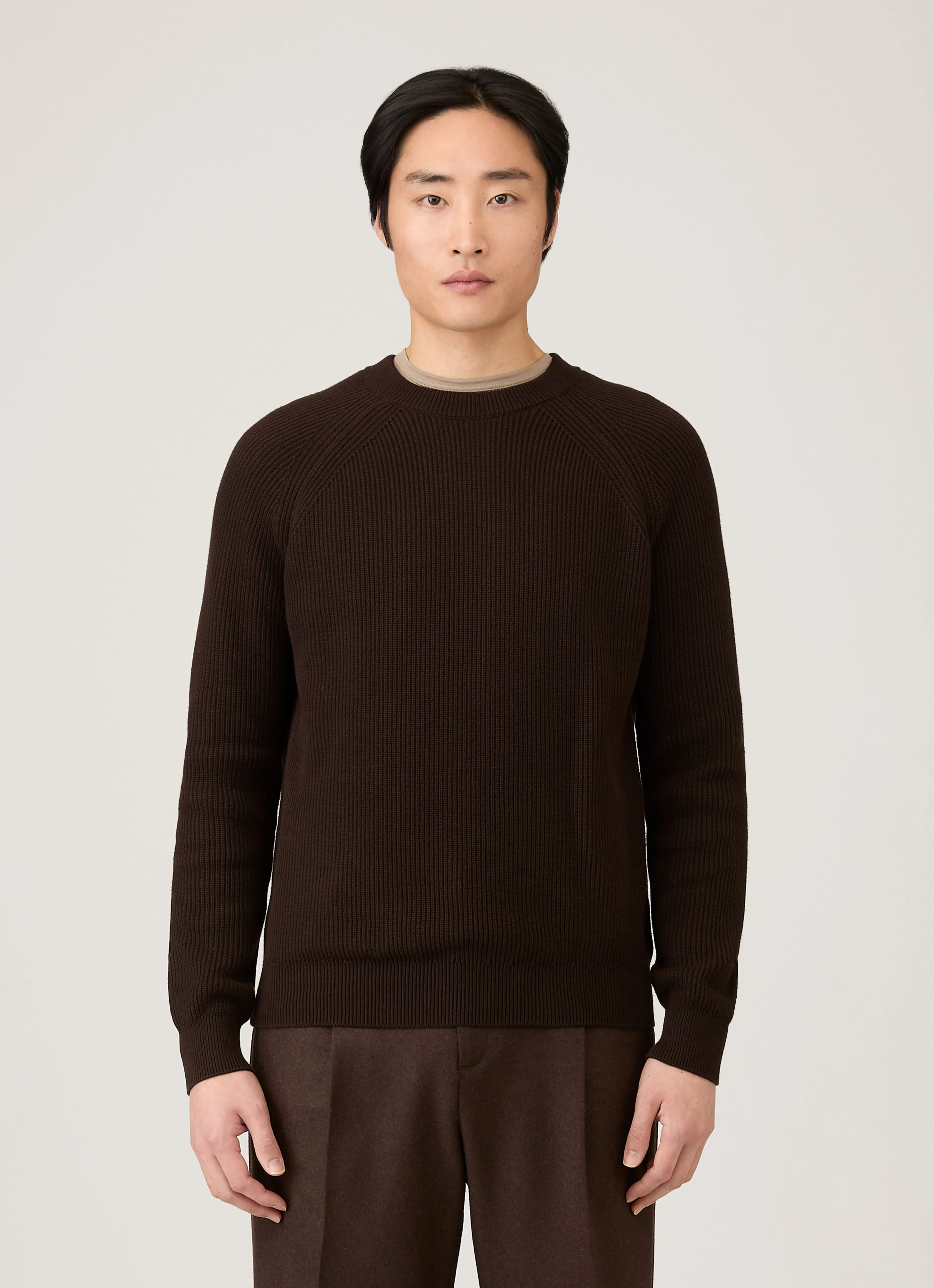 Men's Ribbed Jumper in Truffle Effortless Style Eco Certified Fibers