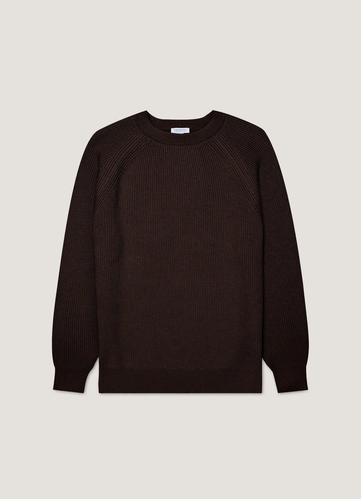 Contrast Stitch Men's Ribbed Jumper in Truffle