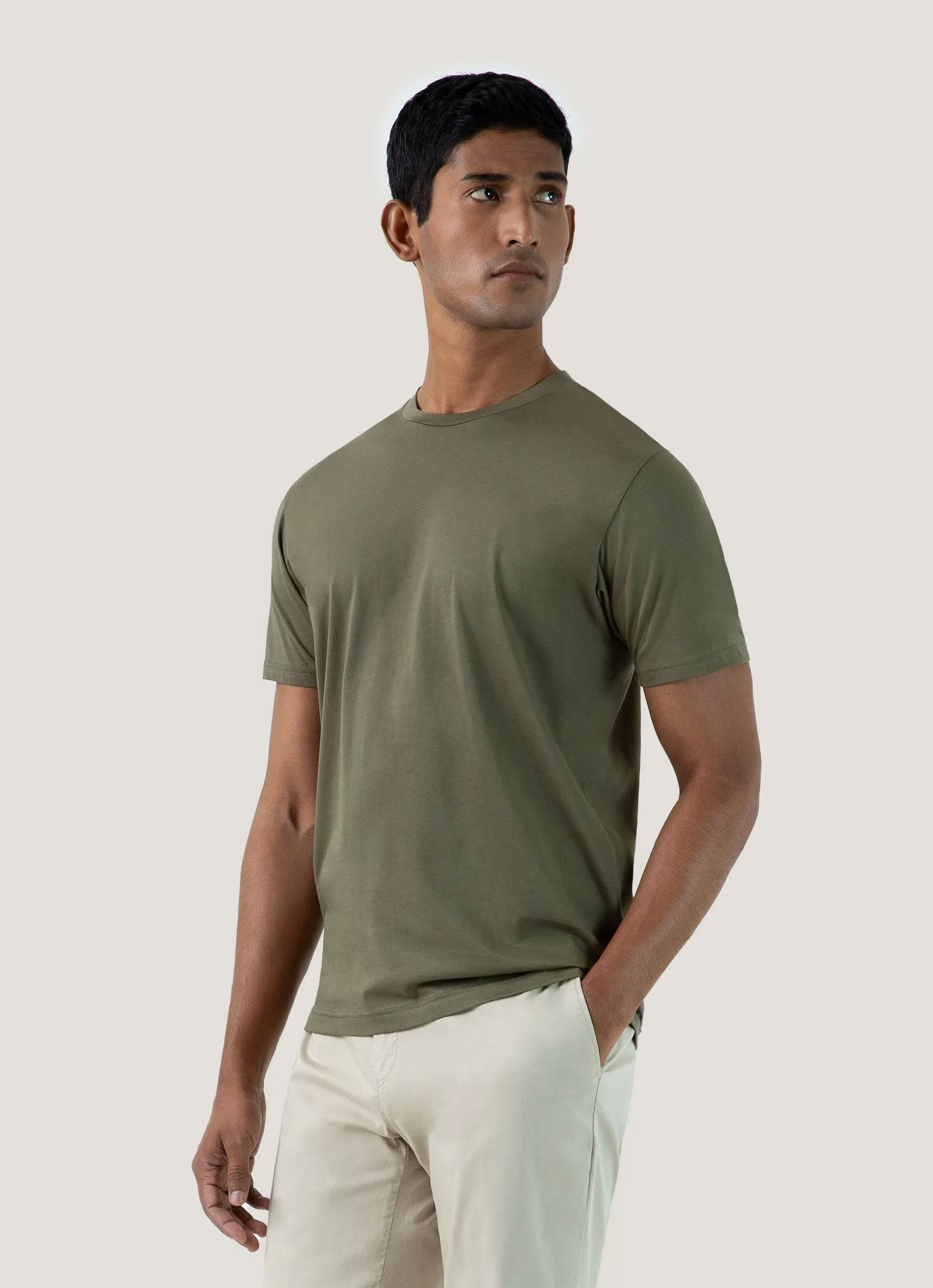 Men's Riviera Midweight T?shirt in Khaki Spandex Enhanced Elasticity Cozy Performance