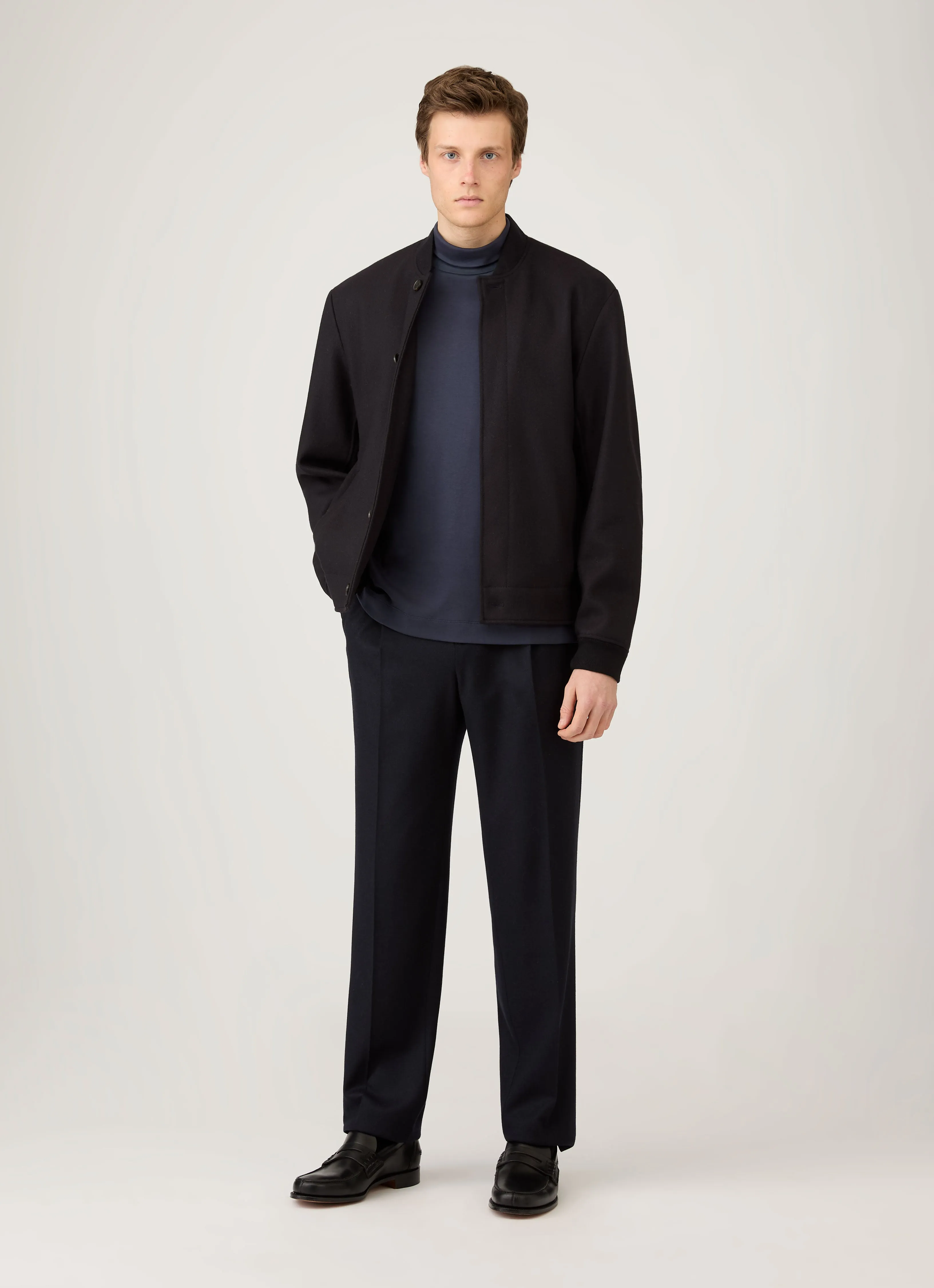 Men's Roll Neck Heavyweight T-shirt in Navy Smart Casual