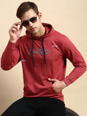 Men's Rose Typography Printed Hooded Cotton Sweatshirt Fashion Statement