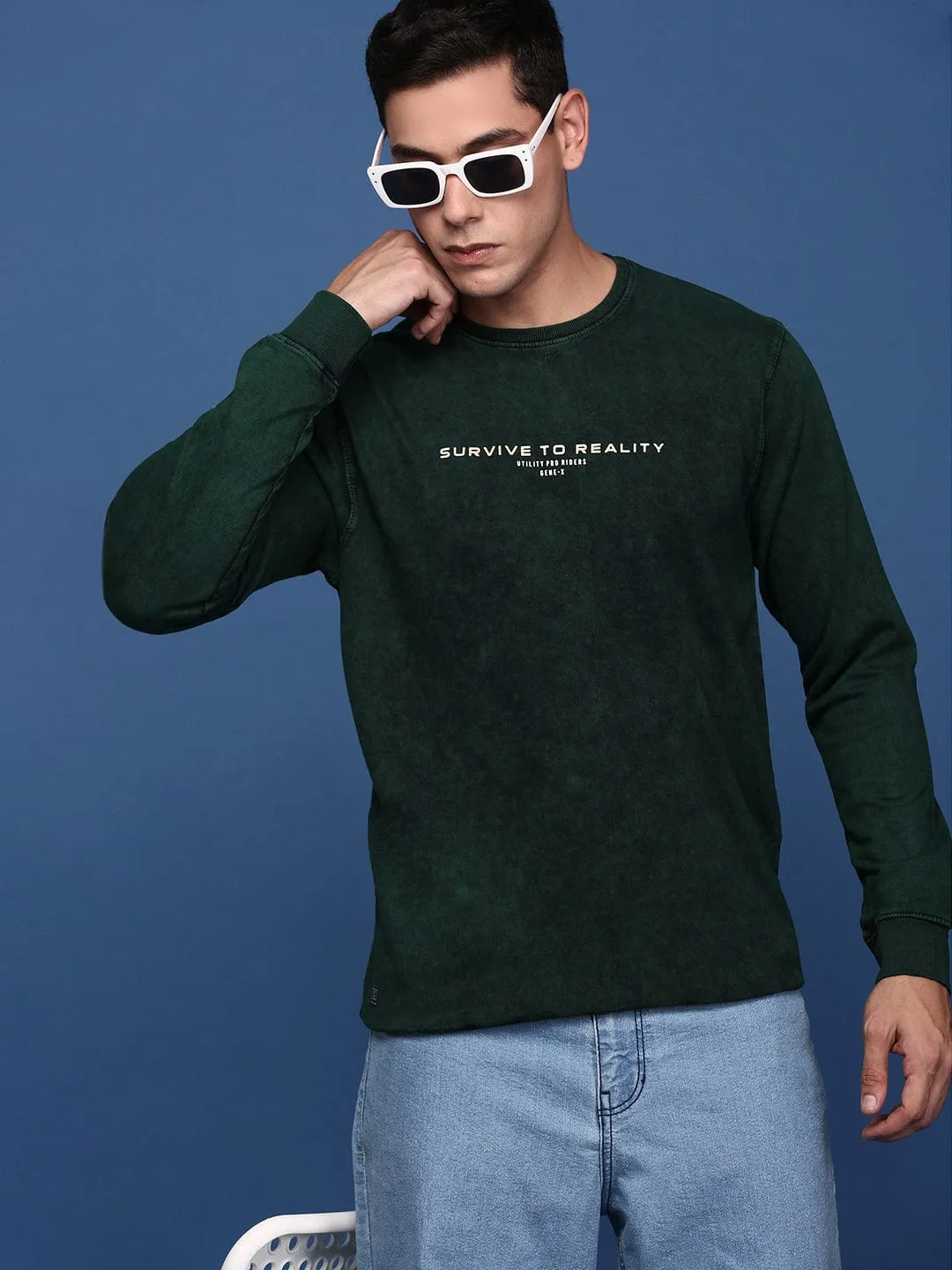 Men's Round Neck Solid Green Pullover Casual Hoodie Style Cozy clothing