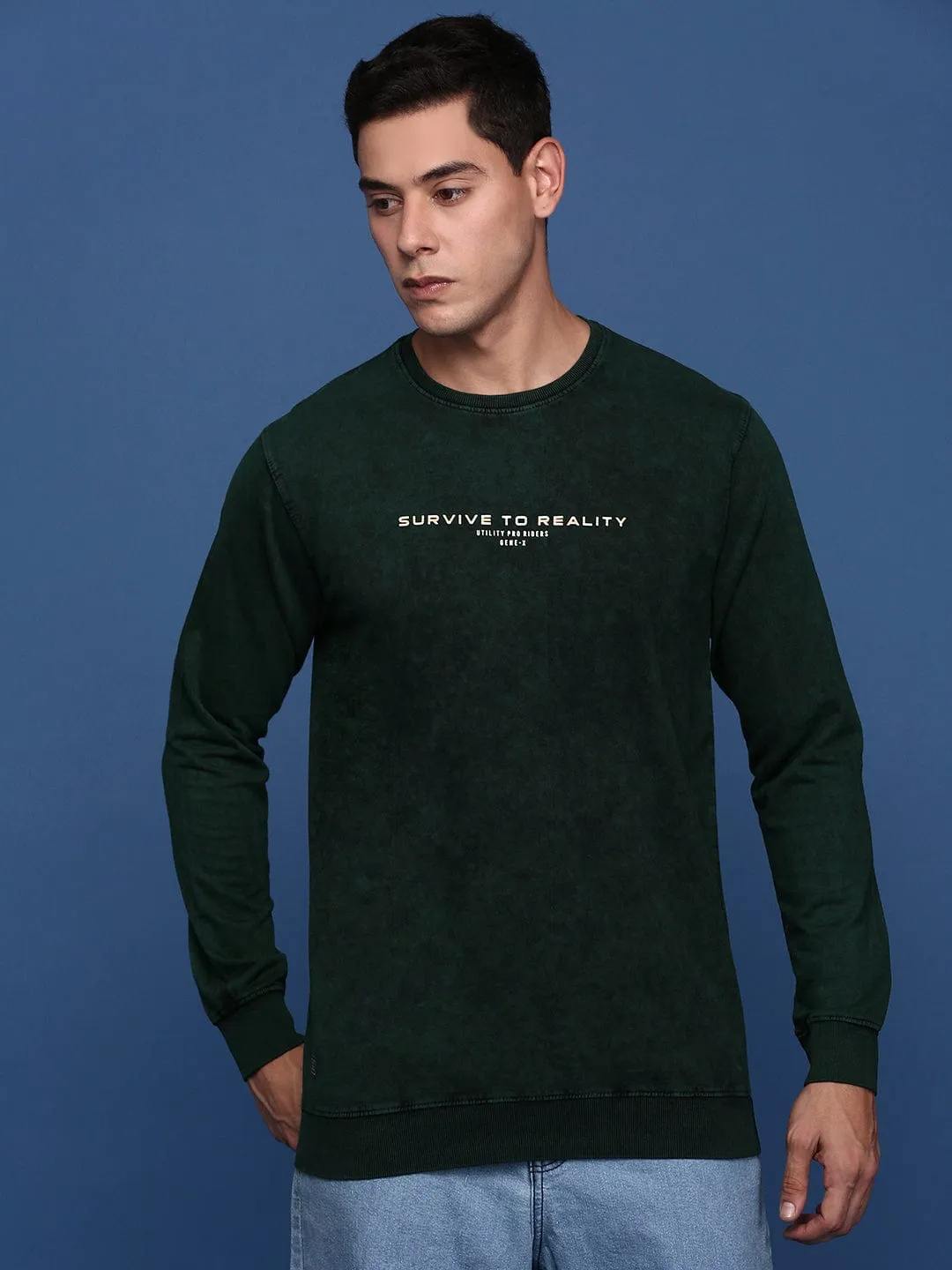 Men's Round Neck Solid Green Pullover Versatile Jacket Outdoor Essential