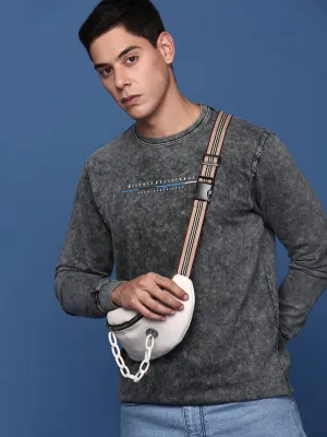 Men's Round Neck Solid Grey Casual Pullover Classic Layer