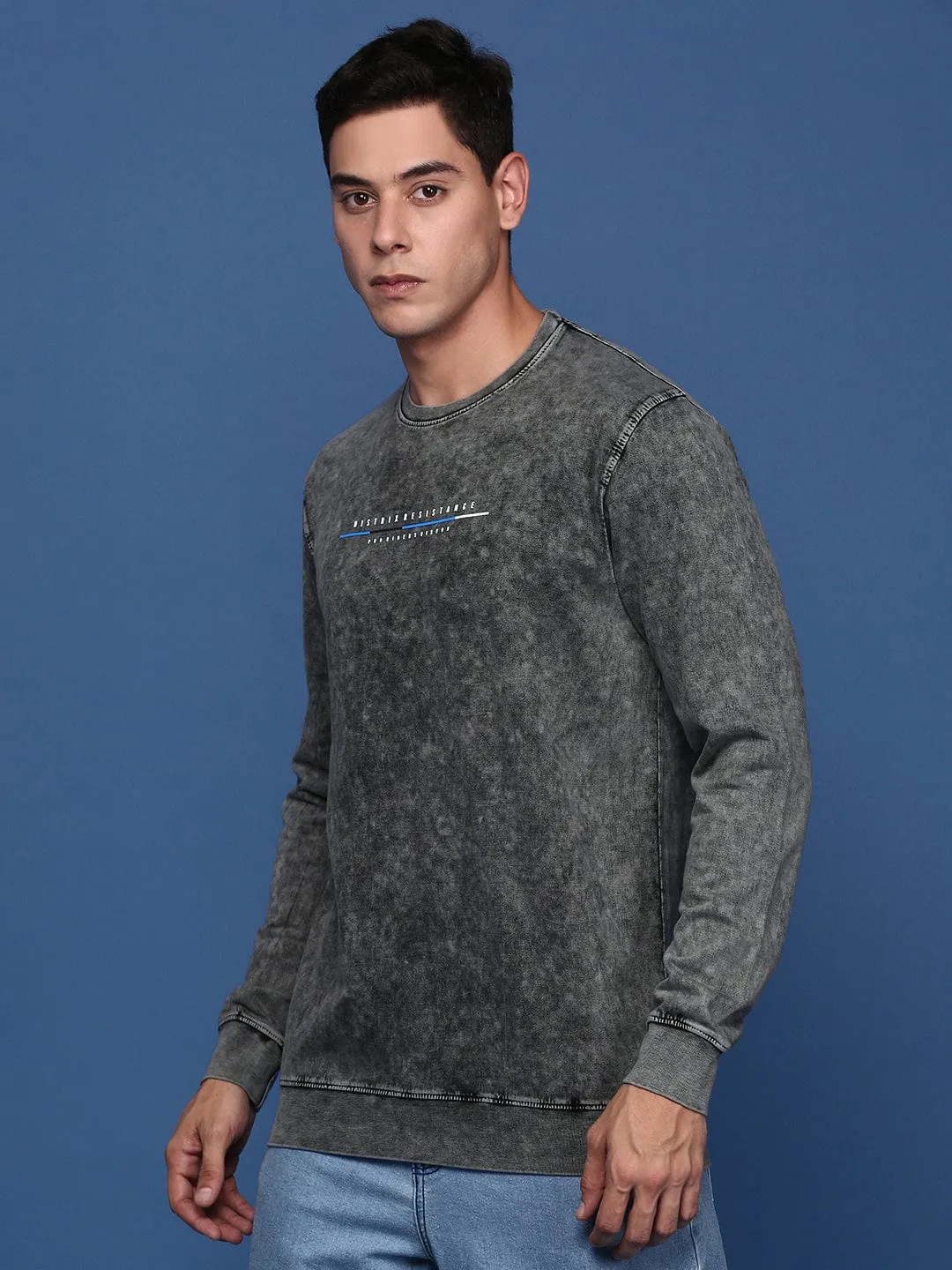 Men's Round Neck Solid Grey Casual Pullover Festival wear Cozy Basics