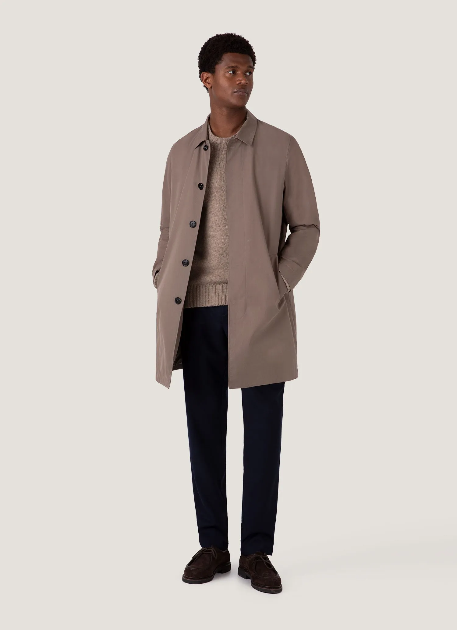 Men's Roxburgh Cashmere Jumper in Natural Brown DoubleLayered Edging