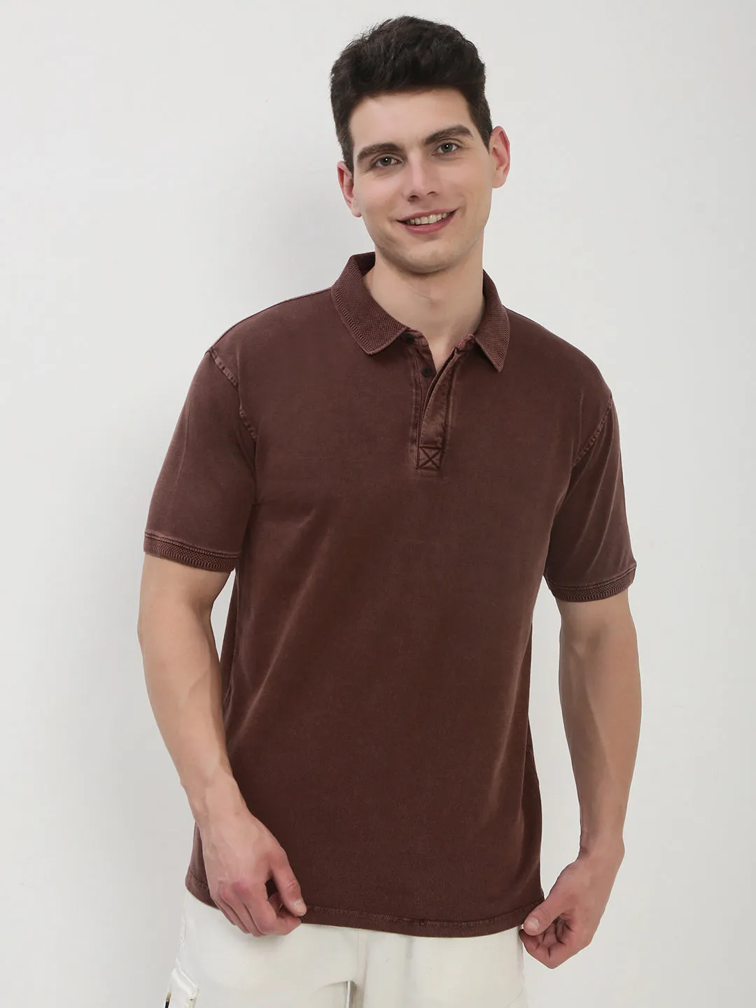 product nautical charm Men's Rust Solid Polo Collar T-Shirt