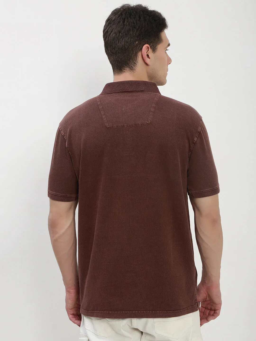 Men's Rust Solid Polo Collar T-Shirt Silk