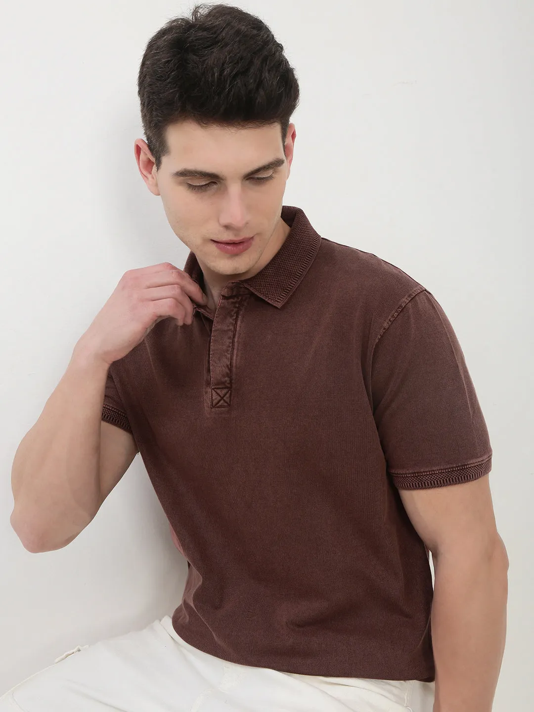 Men's Rust Solid Polo Collar T-Shirt side pocket product family togetherness