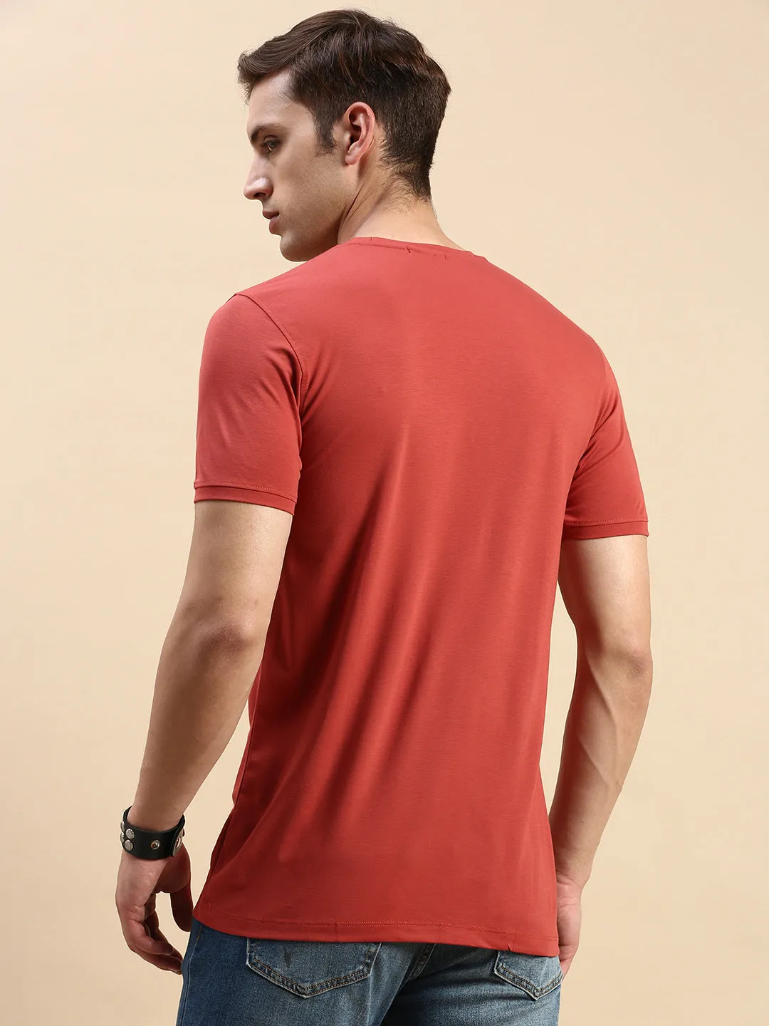 Men's Rust Typography Printed Slim Fit T-shirt crew neck product date night charm