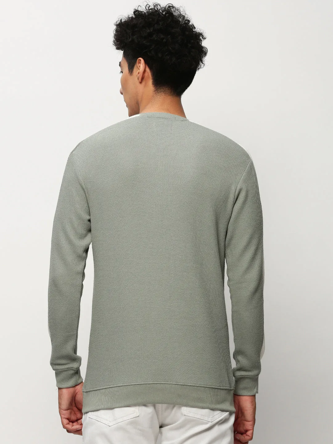 Thermal Lining product beach relaxation vibe Men's Sea Green Long Sleeves Cotton Jacquard Pullover Sweatshirt