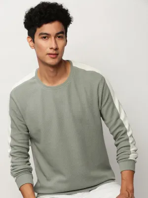 cycling suitable Men's Sea Green Long Sleeves Cotton Jacquard Pullover Sweatshirt