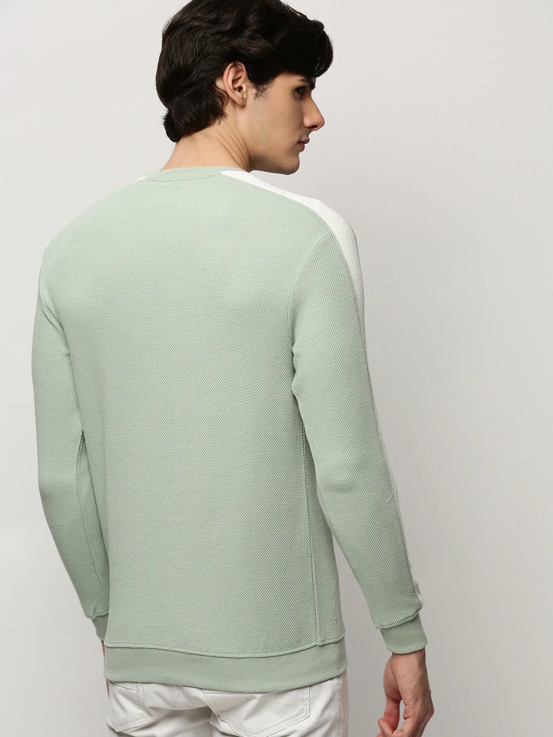 Cold Weather Protection Men's Sea Green Round Neck Cotton Sweatshirt