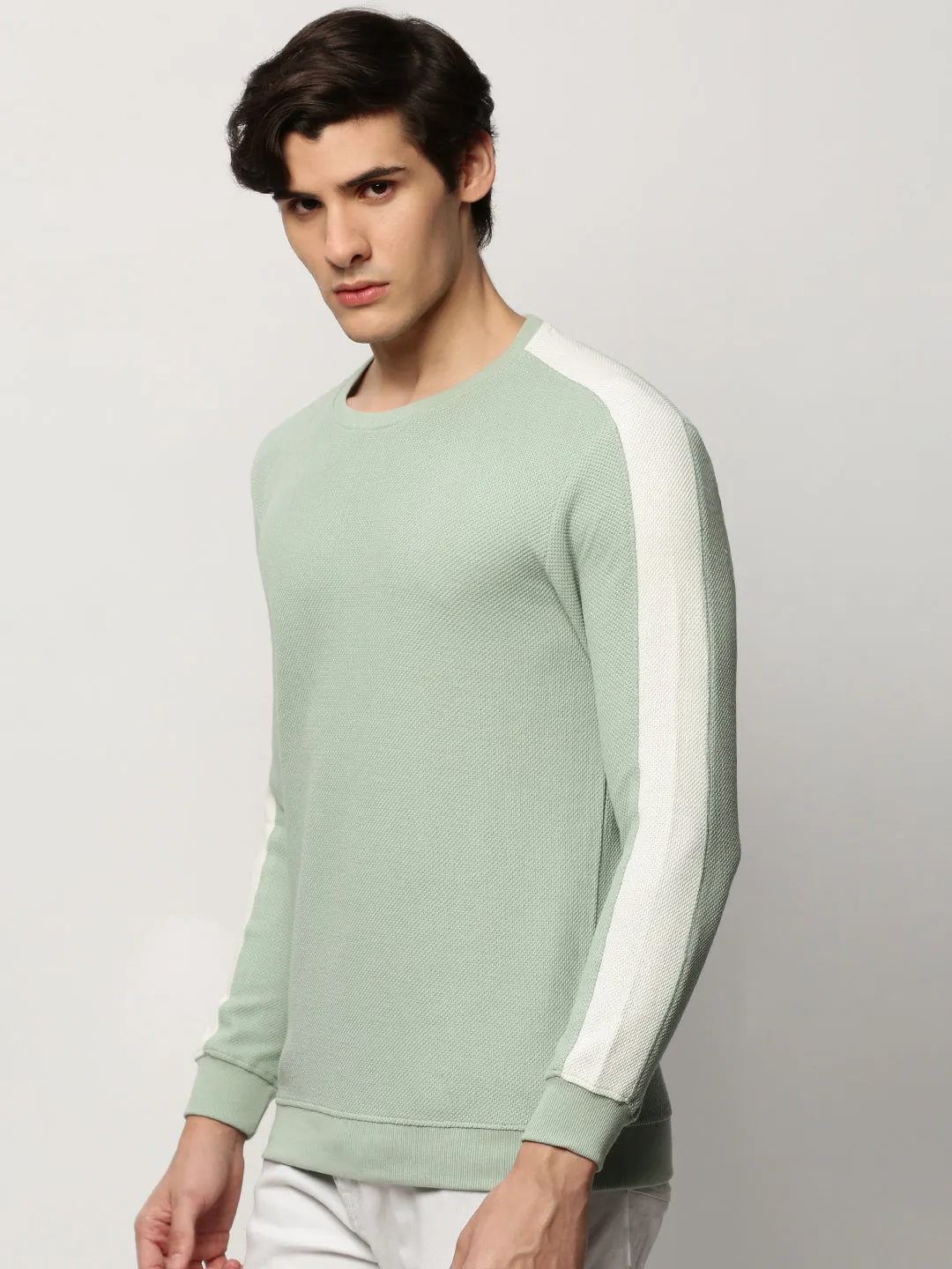 ideal for birthdays Men's Sea Green Round Neck Cotton Sweatshirt