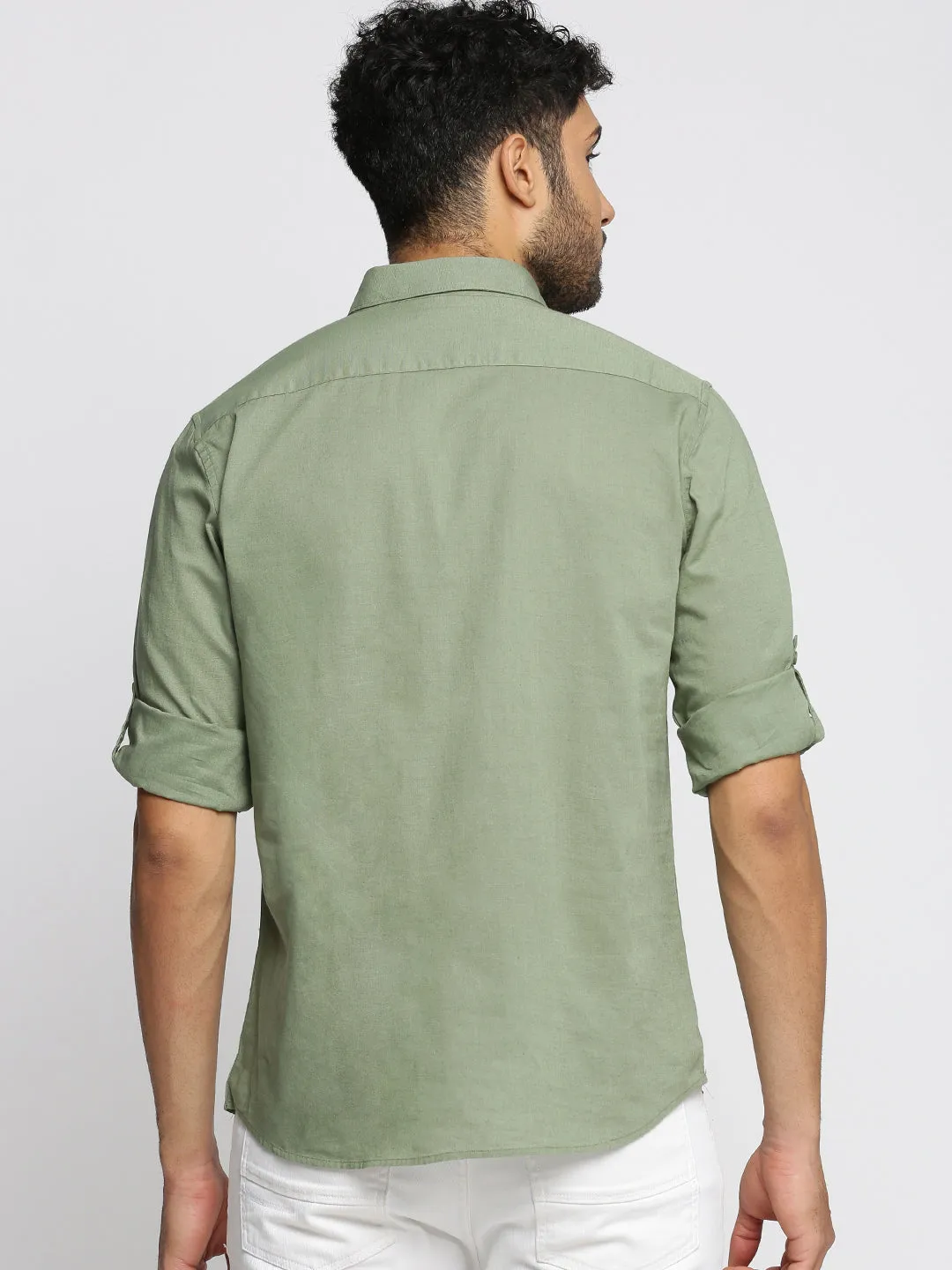 Metro Mode Men's Sea Green Solid Shirt Collar Casual Short Shirt