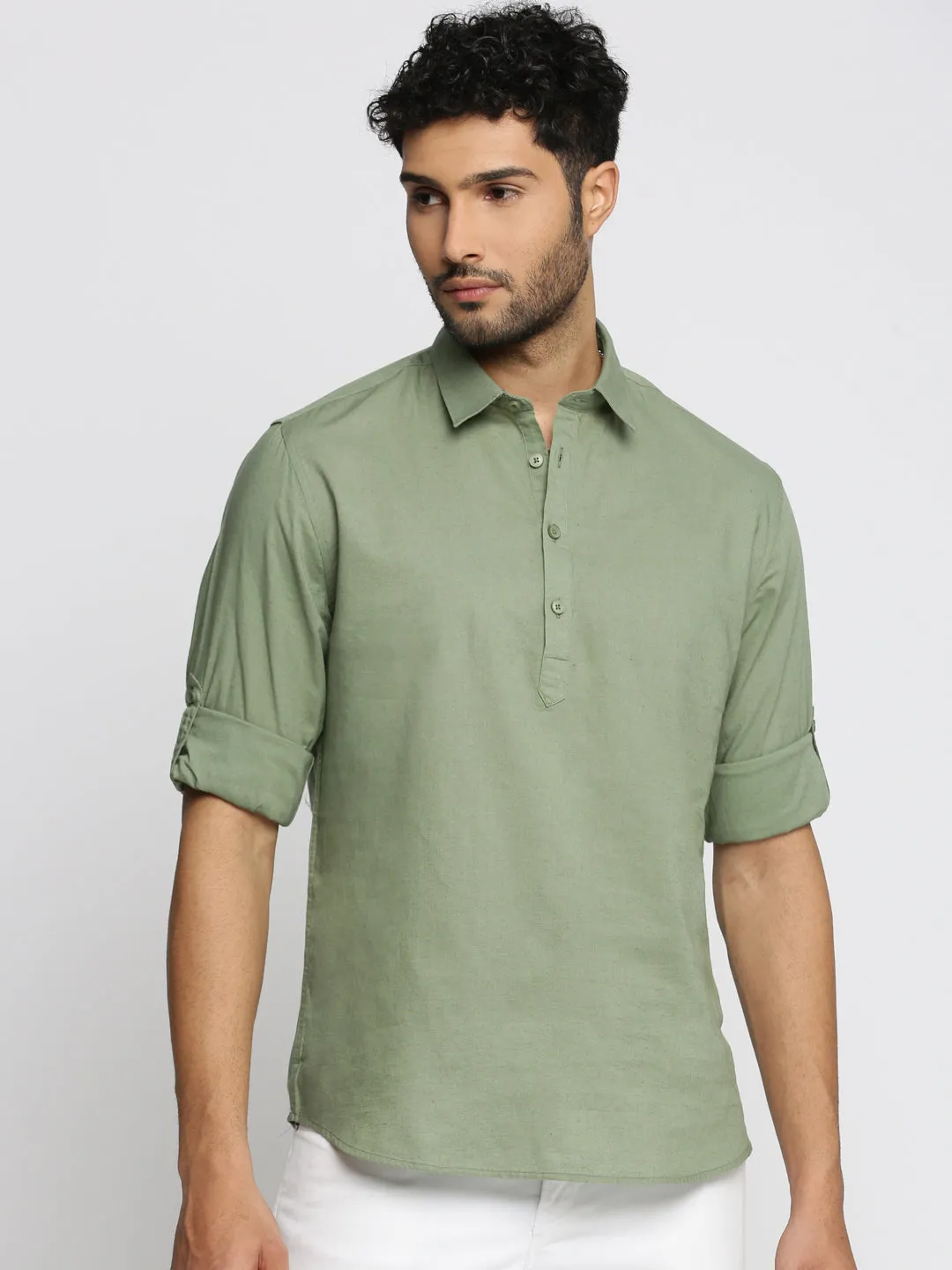 Game Core Men's Sea Green Solid Shirt Collar Casual Short Shirt