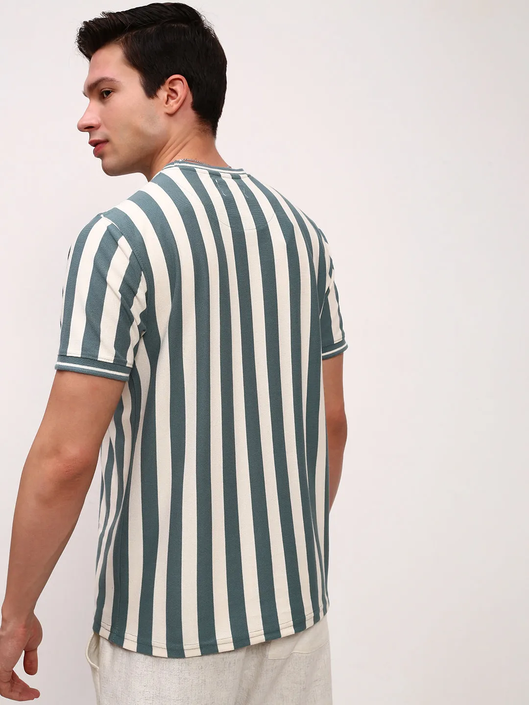 Men's Sea Green Striped T-Shirt Fashionable